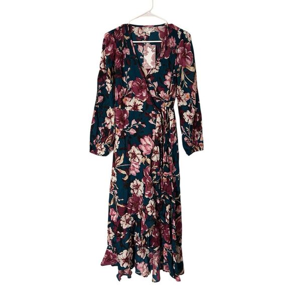 Band Of The Free NWT Bohemian Floral Teal And Pink Maxi Dress Size Small - Picture 1 of 8